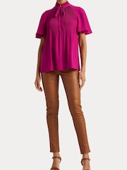 Lauren Ralph Lauren Pink Pleated Georgette Blouse - Image 4 of 9