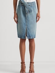 Lauren Ralph Lauren Blue Fereniki Belted Denim Pencil Skirt - Image 1 of 7