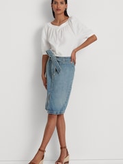Lauren Ralph Lauren Blue Fereniki Belted Denim Pencil Skirt - Image 3 of 7