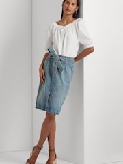 Lauren Ralph Lauren Blue Fereniki Belted Denim Pencil Skirt - Image 4 of 7