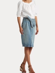 Lauren Ralph Lauren Blue Fereniki Belted Denim Pencil Skirt - Image 5 of 7