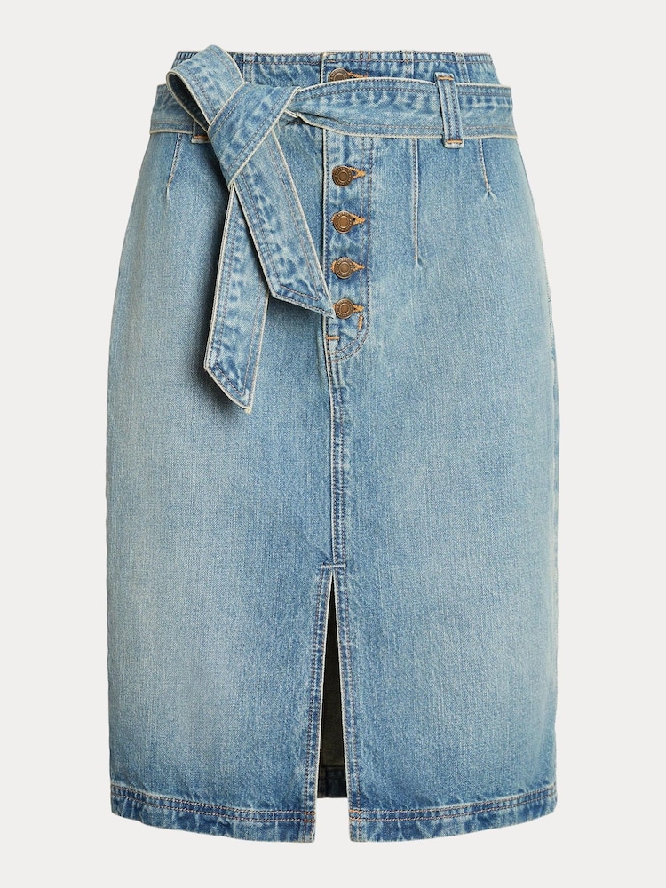 Lauren Ralph Lauren Blue Fereniki Belted Denim Pencil Skirt - Image 7 of 7