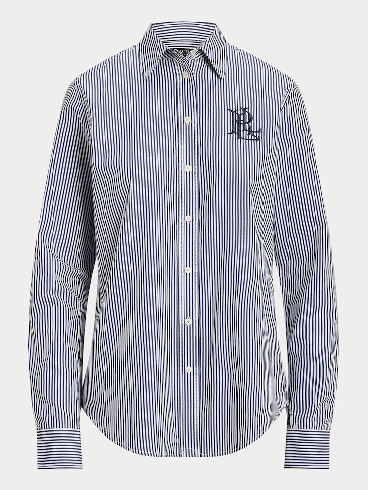 Lauren Ralph Lauren Blue Jamelko Striped Cotton Broadcloth Shirt - Image 10 of 10