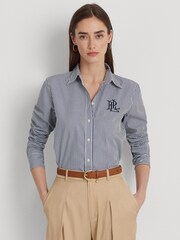 Lauren Ralph Lauren Blue Jamelko Striped Cotton Broadcloth Shirt - Image 3 of 10