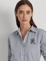 Lauren Ralph Lauren Blue Jamelko Striped Cotton Broadcloth Shirt - Image 9 of 10