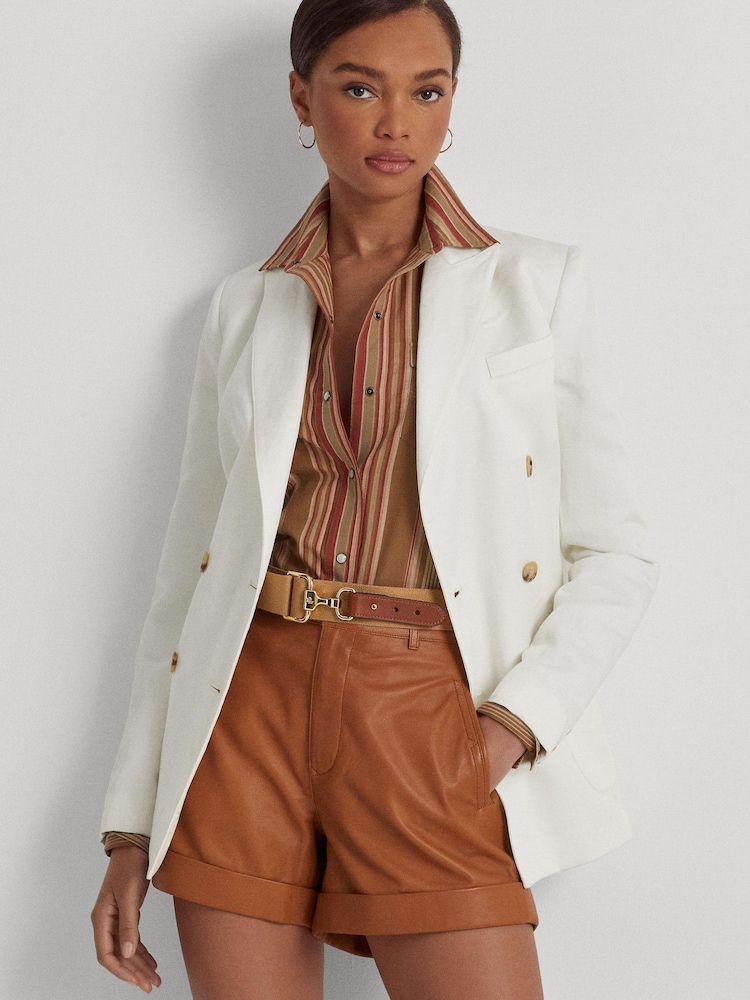 Lauren Ralph Lauren Trijell Double Breasted Linen Blend Twill White Blazer - Image 1 of 8