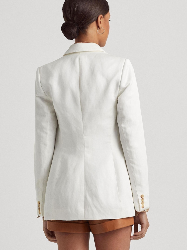 Lauren Ralph Lauren Trijell Double Breasted Linen Blend Twill White Blazer - Image 2 of 8