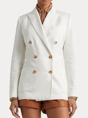 Lauren Ralph Lauren Trijell Double Breasted Linen Blend Twill White Blazer - Image 3 of 8