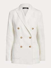 Lauren Ralph Lauren Trijell Double Breasted Linen Blend Twill White Blazer - Image 8 of 8