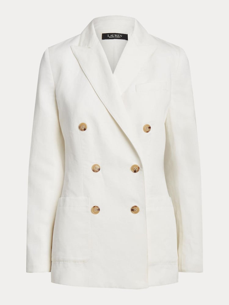 Lauren Ralph Lauren Trijell Double Breasted Linen Blend Twill White Blazer - Image 8 of 8