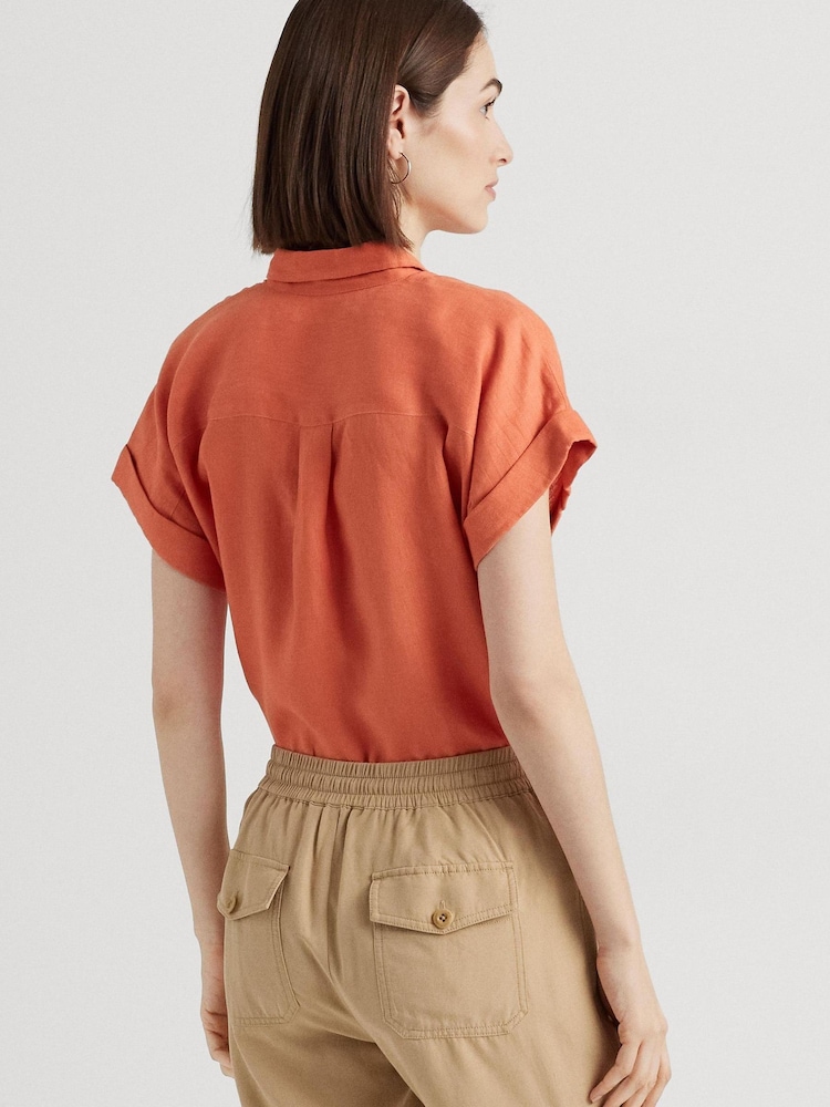 Lauren Ralph Lauren Orange Broono Linen Short Sleeve Shirt - Image 2 of 8