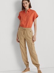 Lauren Ralph Lauren Orange Broono Linen Short Sleeve Shirt - Image 3 of 8