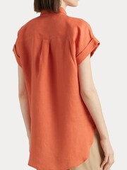 Lauren Ralph Lauren Orange Broono Linen Short Sleeve Shirt - Image 6 of 8