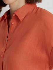 Lauren Ralph Lauren Orange Broono Linen Short Sleeve Shirt - Image 7 of 8
