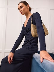 Lauren Ralph Lauren Navy Blue Nadira Twist Front Stretch Jersey Gown - Image 2 of 10