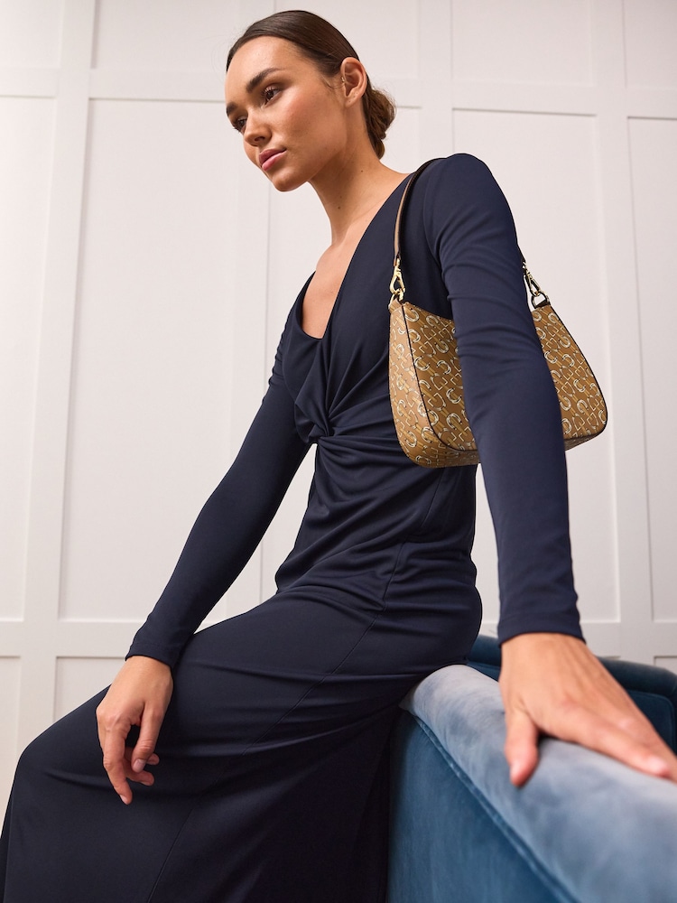 Lauren Ralph Lauren Navy Blue Nadira Twist Front Stretch Jersey Gown - Image 2 of 10 Lauren Ralph Lauren Navy Blue Nadira Twist Front Stretch Jersey Gown - Image 2 of 10