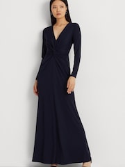 Lauren Ralph Lauren Navy Blue Nadira Twist Front Stretch Jersey Gown - Image 3 of 10