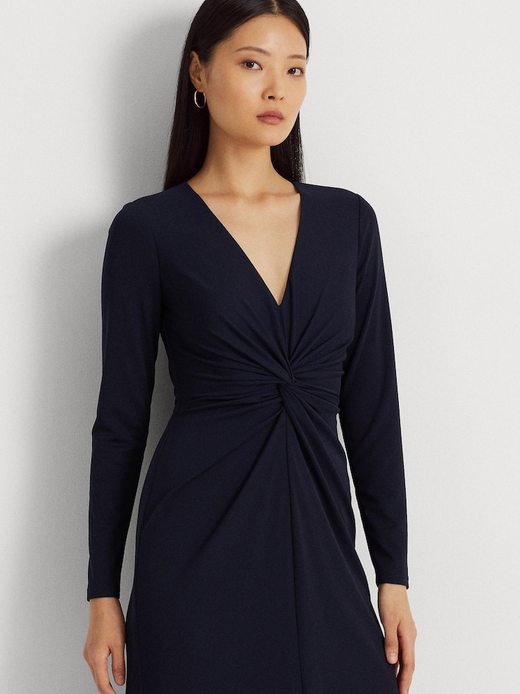 Lauren Ralph Lauren Navy Blue Nadira Twist Front Stretch Jersey Gown - Image 8 of 10