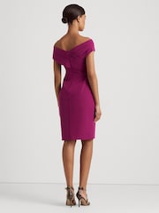 Lauren Ralph Lauren Dark Pink Irene Crepe Off Shoulder Cocktail Dress - Image 2 of 8