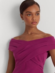 Lauren Ralph Lauren Dark Pink Irene Crepe Off Shoulder Cocktail Dress - Image 5 of 8