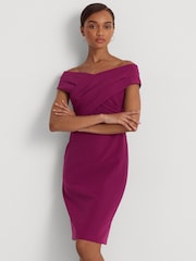 Lauren Ralph Lauren Dark Pink Irene Crepe Off Shoulder Cocktail Dress - Image 6 of 8