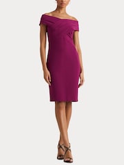 Lauren Ralph Lauren Dark Pink Irene Crepe Off Shoulder Cocktail Dress - Image 7 of 8
