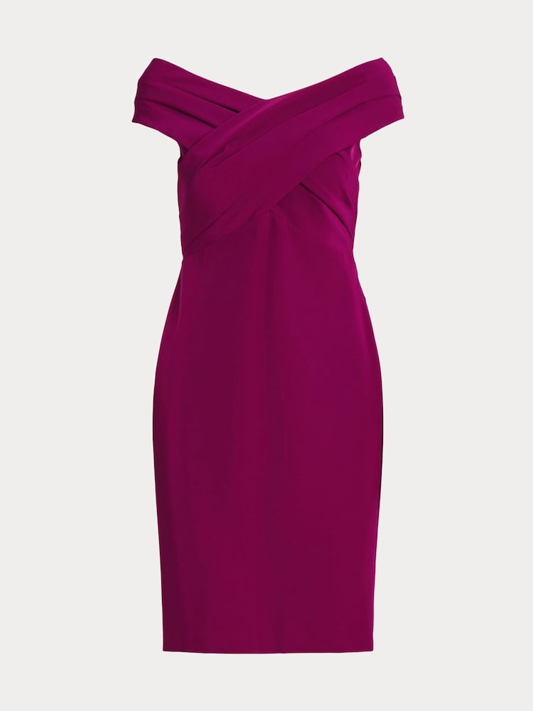 Lauren Ralph Lauren Dark Pink Irene Crepe Off Shoulder Cocktail Dress - Image 8 of 8