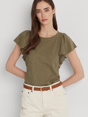 Lauren Ralph Lauren Afrodille Ruffle Sleeve Jersey T-Shirt - Image 1 of 8