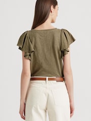 Lauren Ralph Lauren Afrodille Ruffle Sleeve Jersey T-Shirt - Image 2 of 8