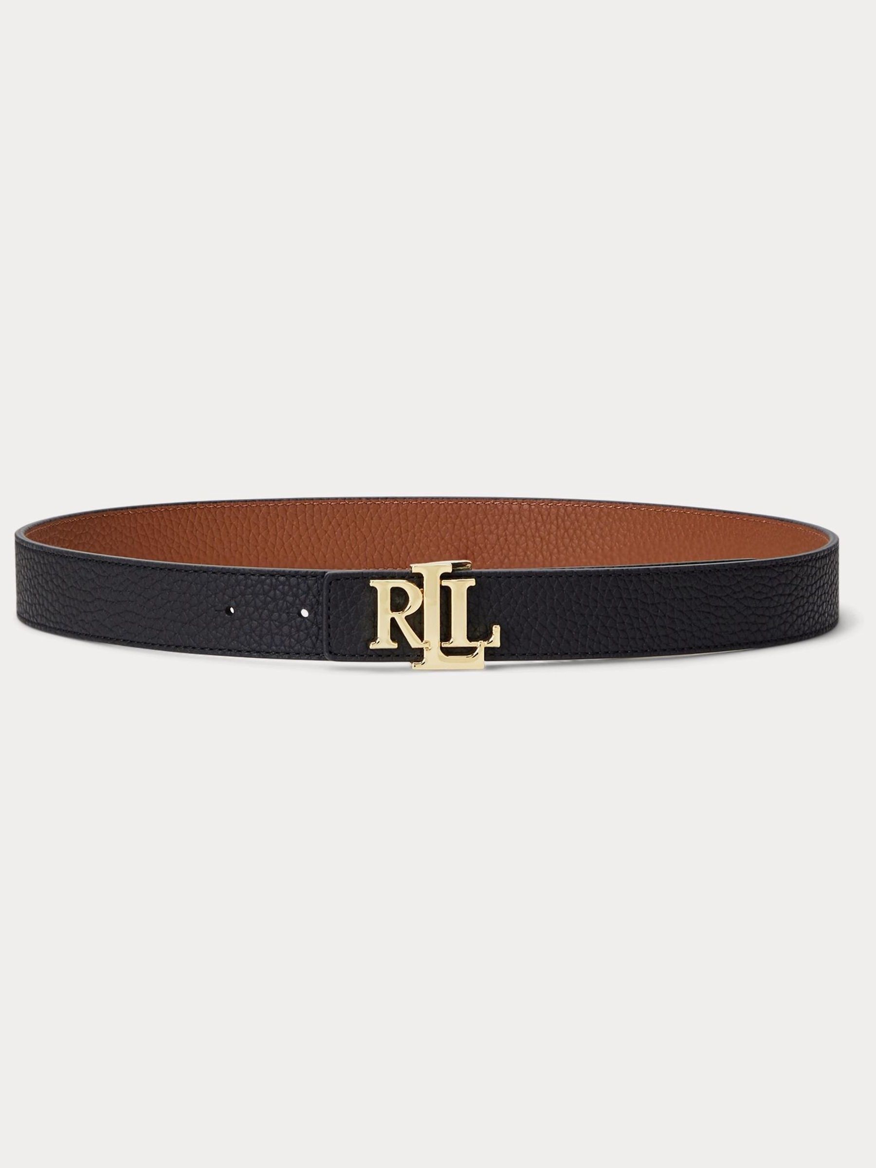 Lauren Ralph Lauren Logo Reversible Pebbled Leather Belt Black Tan