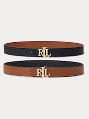 Черный - Двусторонний ремень из шагреневой кожи с логотипом Lauren Ralph Lauren - Image 3 of 4