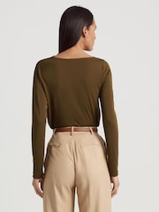 Lauren Ralph Lauren Blue Edreane Pleated Stretch Jersey Top - Image 2 of 8