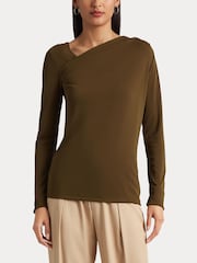 Lauren Ralph Lauren Blue Edreane Pleated Stretch Jersey Top - Image 3 of 8