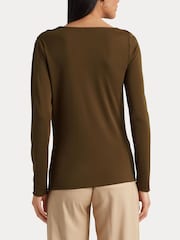Lauren Ralph Lauren Blue Edreane Pleated Stretch Jersey Top - Image 4 of 8