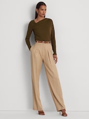 Lauren Ralph Lauren Blue Edreane Pleated Stretch Jersey Top - Image 5 of 8