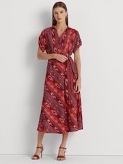 Lauren Ralph Lauren Dark Pink Geo Striped Fratillio Belted Crepe Dress - Image 1 of 8