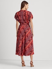Lauren Ralph Lauren Dark Pink Geo Striped Fratillio Belted Crepe Dress - Image 2 of 8