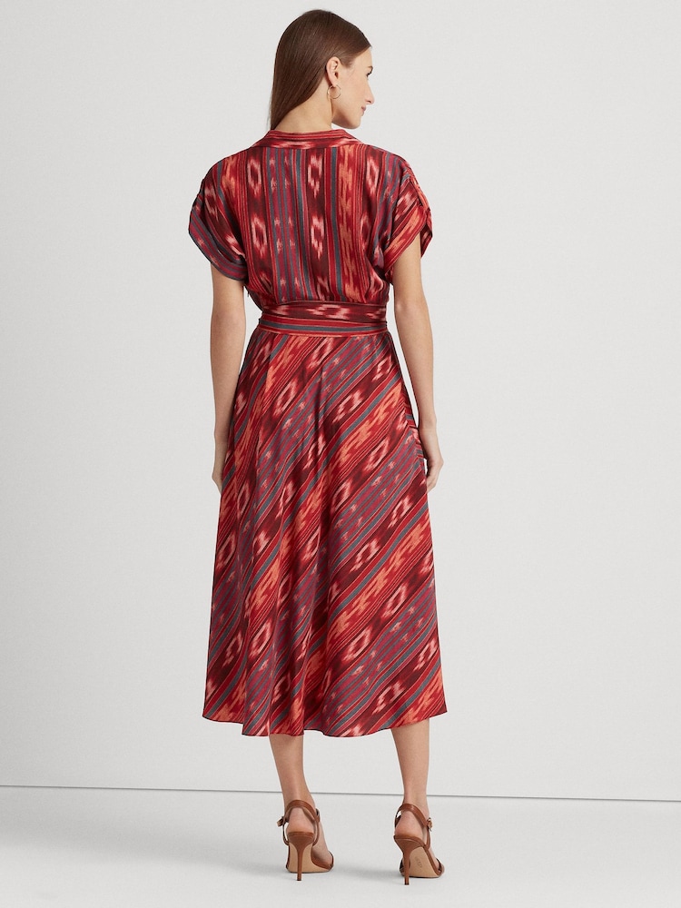 Lauren Ralph Lauren Dark Pink Geo Striped Fratillio Belted Crepe Dress - Image 2 of 8