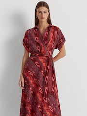 Lauren Ralph Lauren Dark Pink Geo Striped Fratillio Belted Crepe Dress - Image 3 of 8