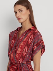 Lauren Ralph Lauren Dark Pink Geo Striped Fratillio Belted Crepe Dress - Image 4 of 8