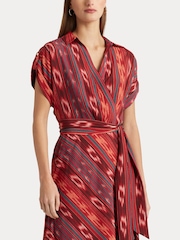 Lauren Ralph Lauren Dark Pink Geo Striped Fratillio Belted Crepe Dress - Image 5 of 8