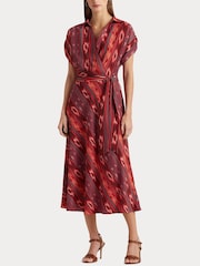 Lauren Ralph Lauren Dark Pink Geo Striped Fratillio Belted Crepe Dress - Image 6 of 8