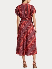 Lauren Ralph Lauren Dark Pink Geo Striped Fratillio Belted Crepe Dress - Image 7 of 8