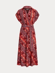 Lauren Ralph Lauren Dark Pink Geo Striped Fratillio Belted Crepe Dress - Image 8 of 8