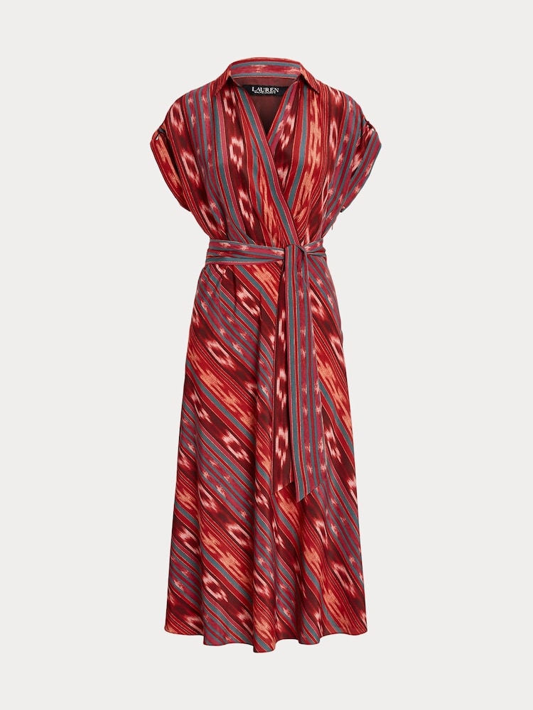 Lauren Ralph Lauren Dark Pink Geo Striped Fratillio Belted Crepe Dress - Image 8 of 8