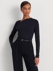 Lauren Ralph Lauren Blue Edreane Pleated Stretch Jersey Top - Image 3 of 9