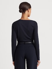Lauren Ralph Lauren Blue Edreane Pleated Stretch Jersey Top - Image 4 of 9
