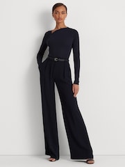 Lauren Ralph Lauren Blue Edreane Pleated Stretch Jersey Top - Image 5 of 9
