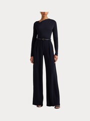 Lauren Ralph Lauren Blue Edreane Pleated Stretch Jersey Top - Image 6 of 9