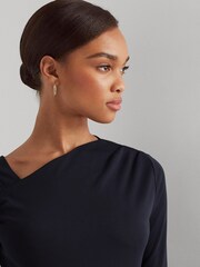 Lauren Ralph Lauren Blue Edreane Pleated Stretch Jersey Top - Image 8 of 9